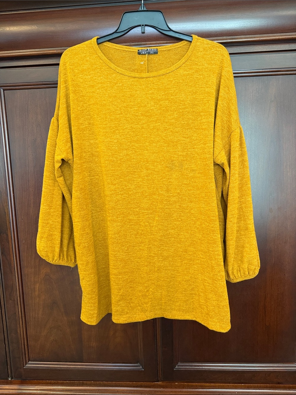 Women's Mustard Yellow Balloon-Sleeve Pullover Sweatshirt